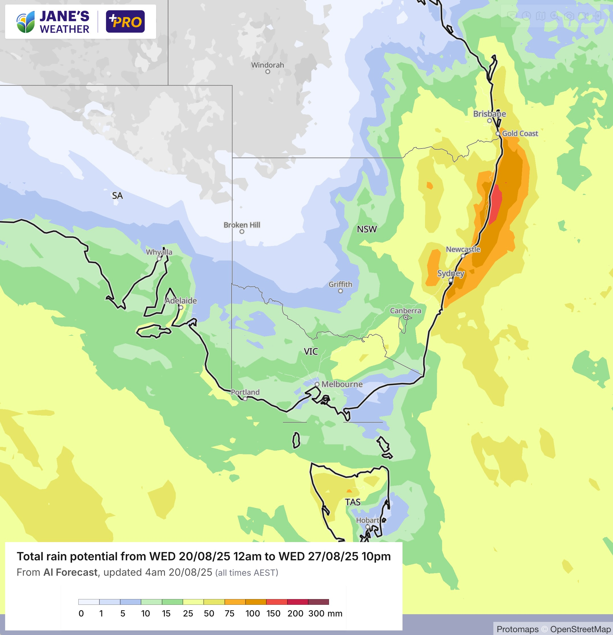 Potential rain over the next week - mainly before the weekend in NSW/QLD, and after the weekend in the southeast