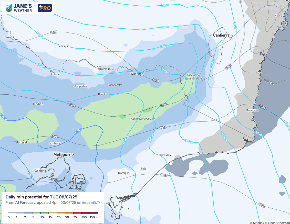 The potential for snow increases from Tuesday night onwards