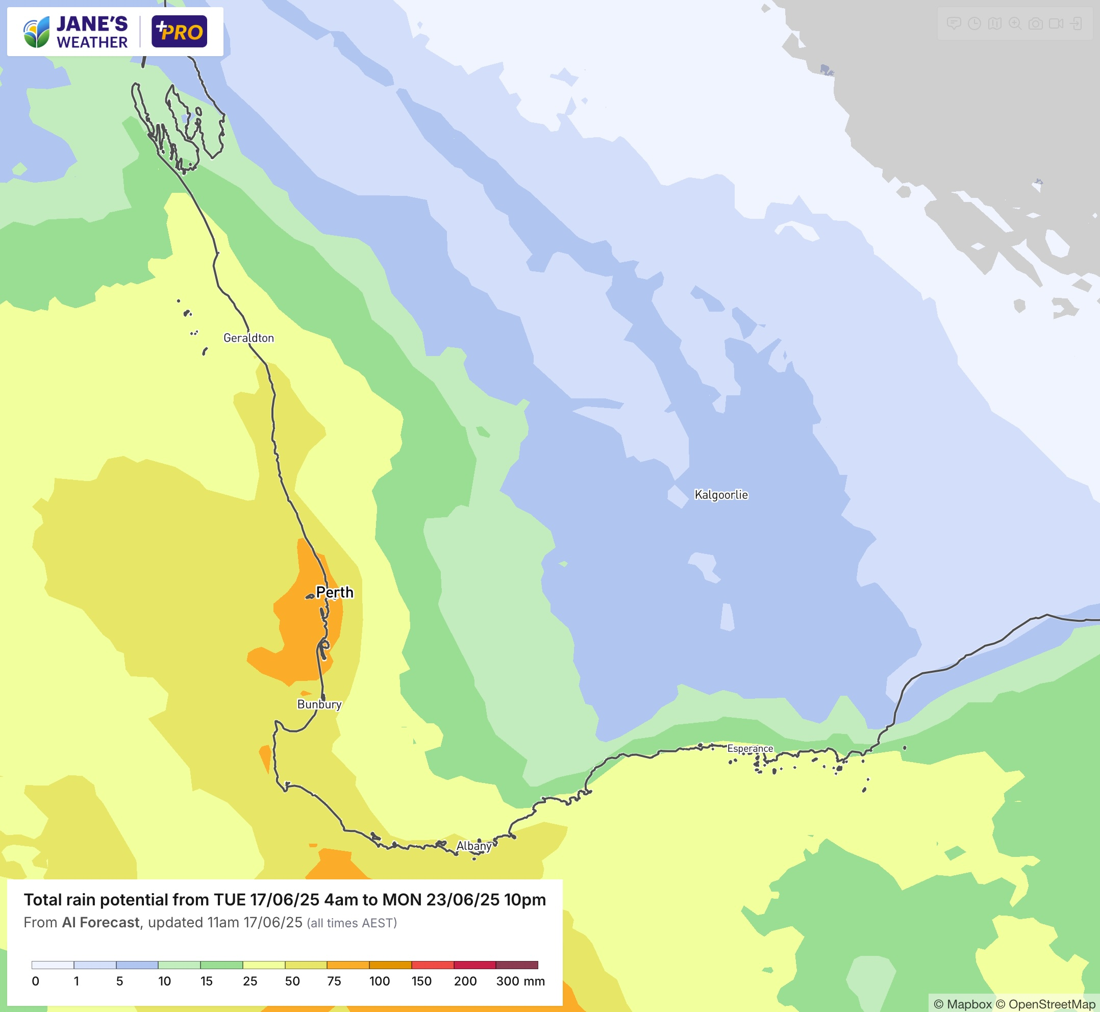 Potential rain over the next week
