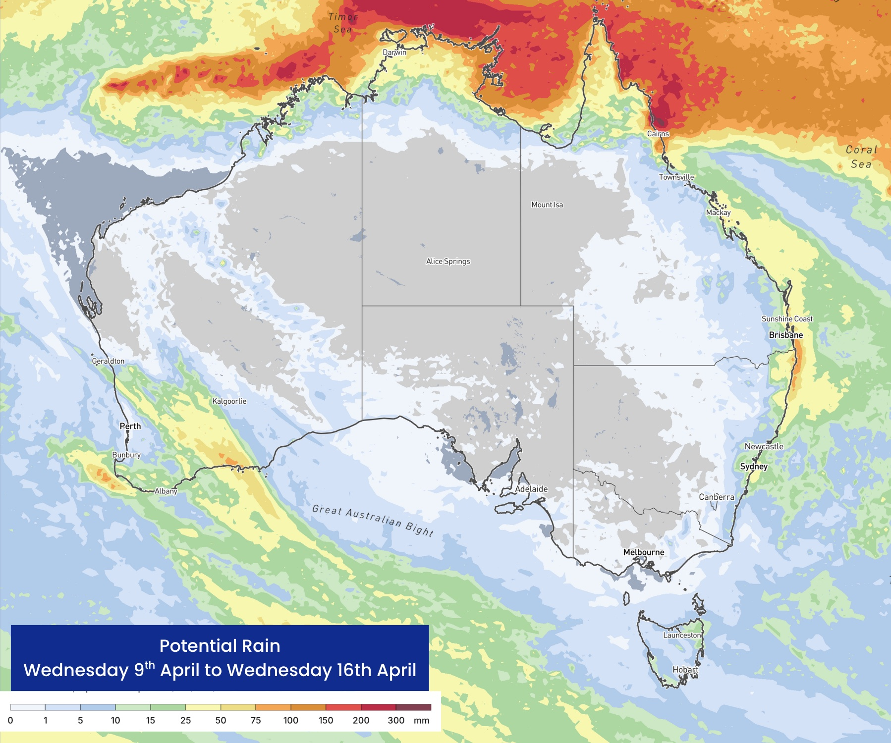 Potential rain over the next week shows hardly anything for the southeast, with most of the rain affecting the southwest, the east coast and across the far north