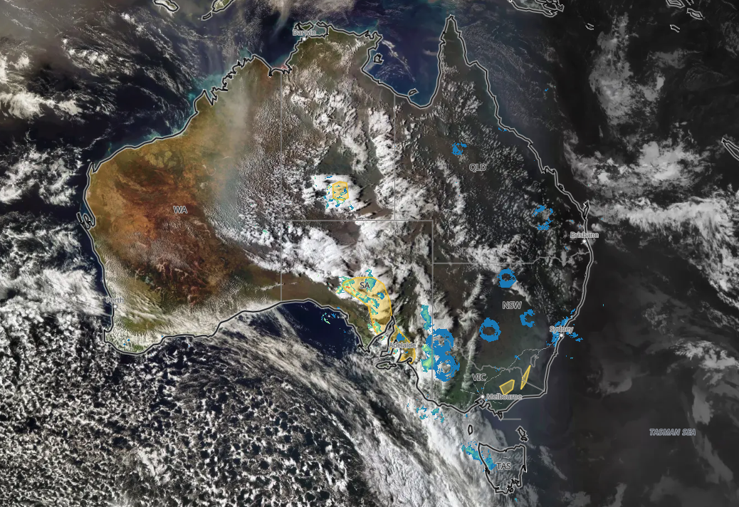 Satellite and radar on Sunday evening