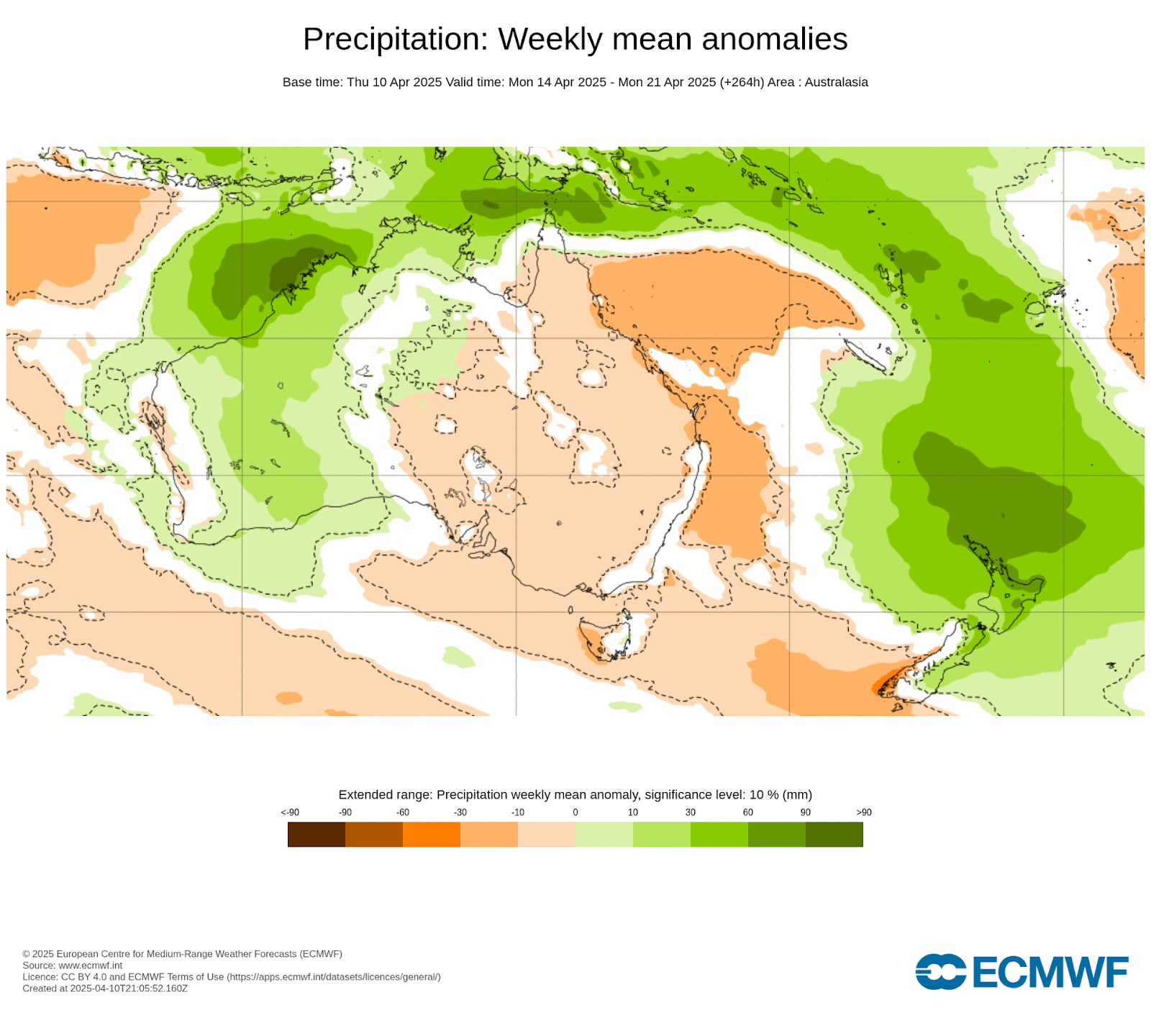 Weekly rainfall potential over the next two weeks from the ECMWF extended range model