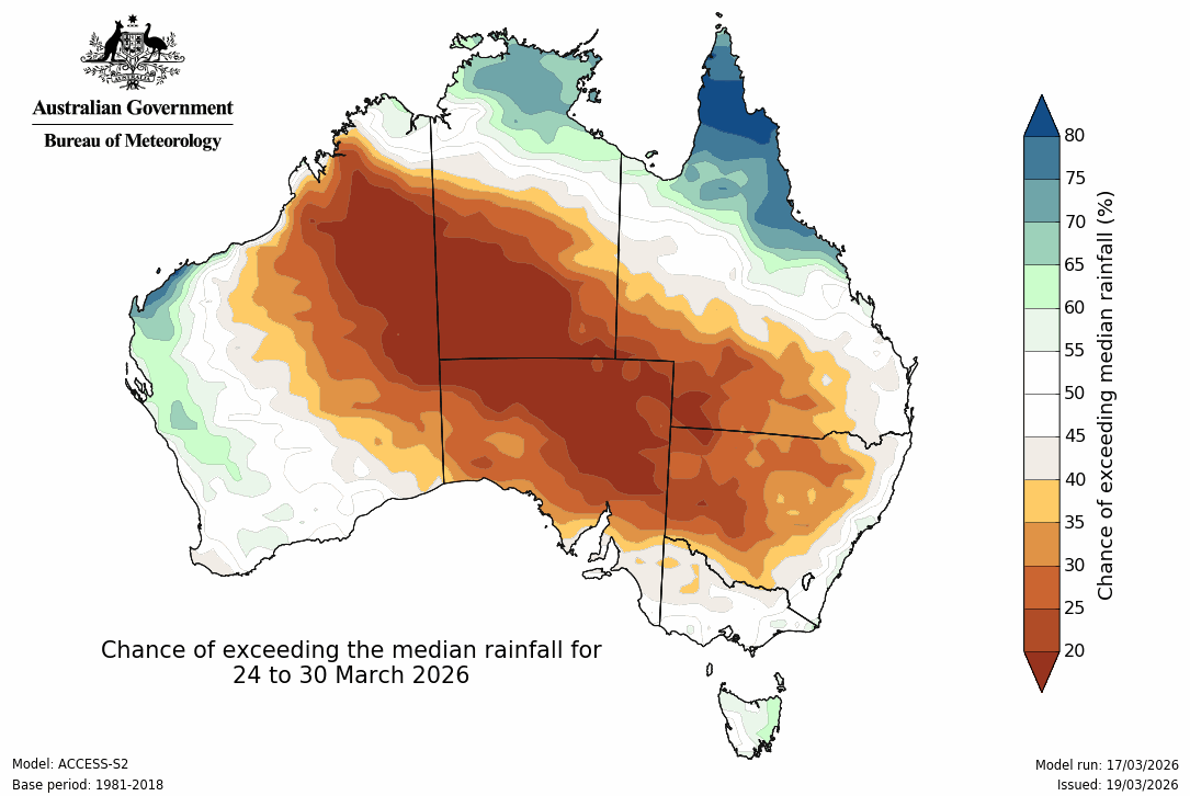 BoM Potential rain from 24 to 30 Mar
