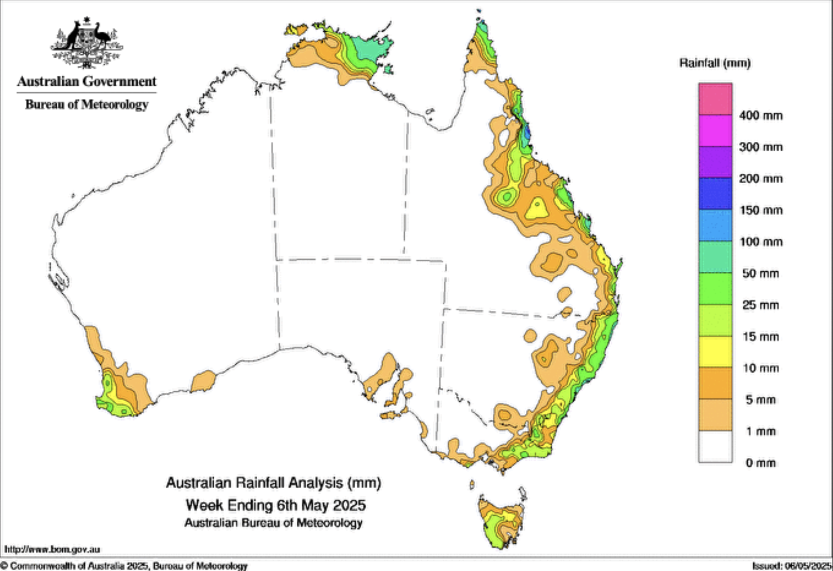 Rainfall totals from the past week