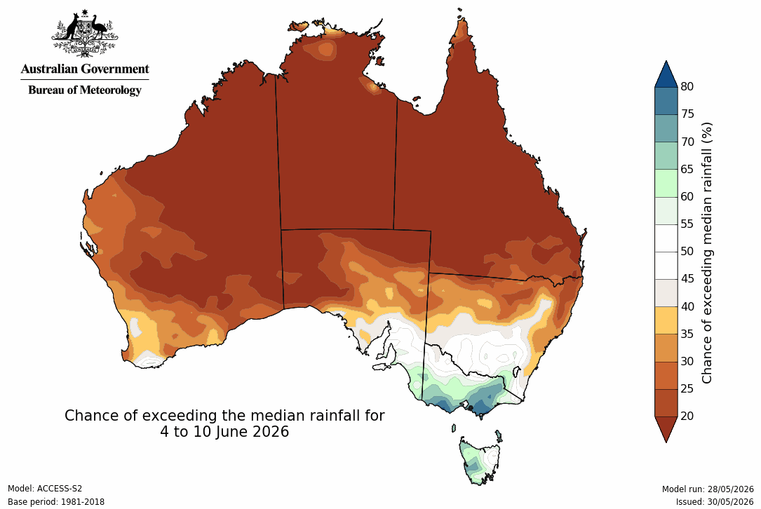 BoM Potential rain from 04 to 10 Jun