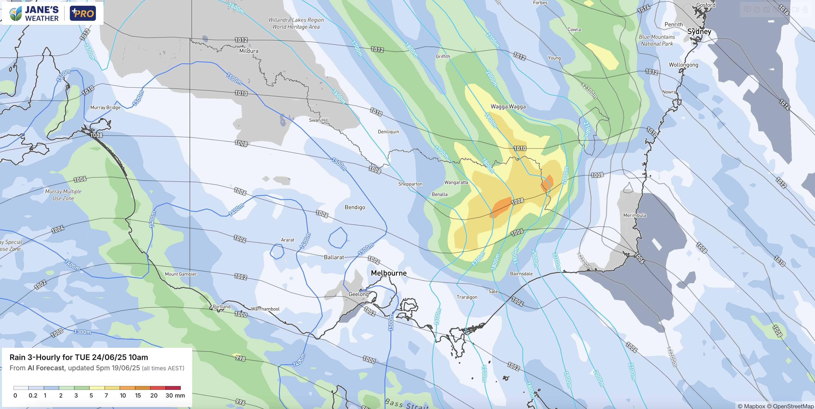 The precipitation in the three hours up unitl 10am on Tuesday shows heavy falls over the alps - but the cold air hasn't arrived yet