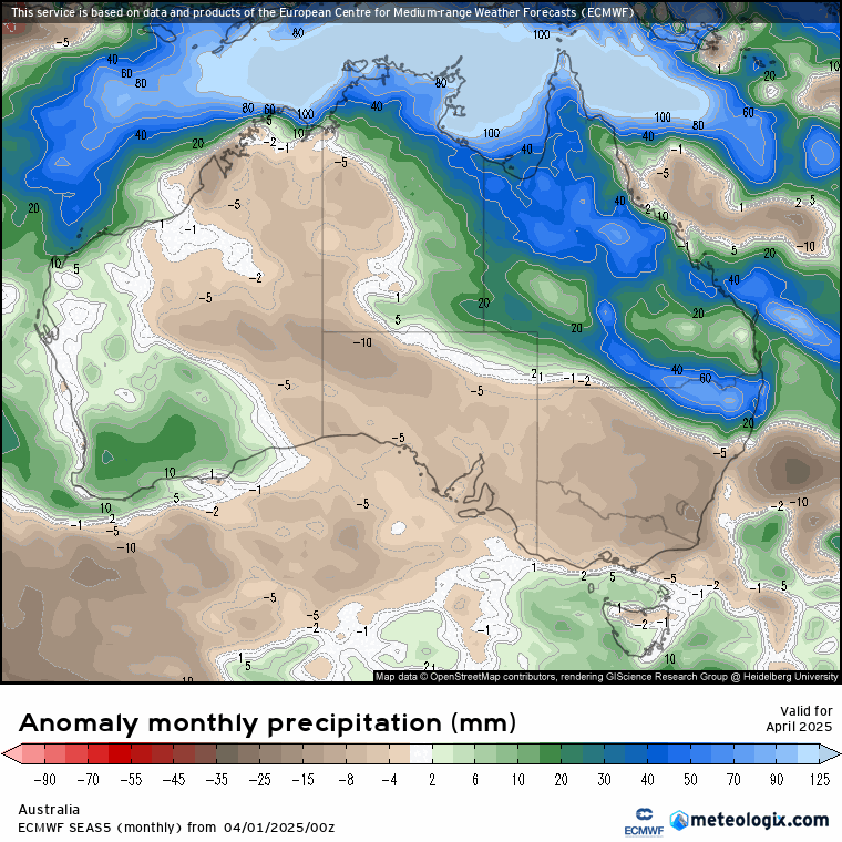 Monthly rainfall potential from May to October 2025 from the ECMWF seasonal model