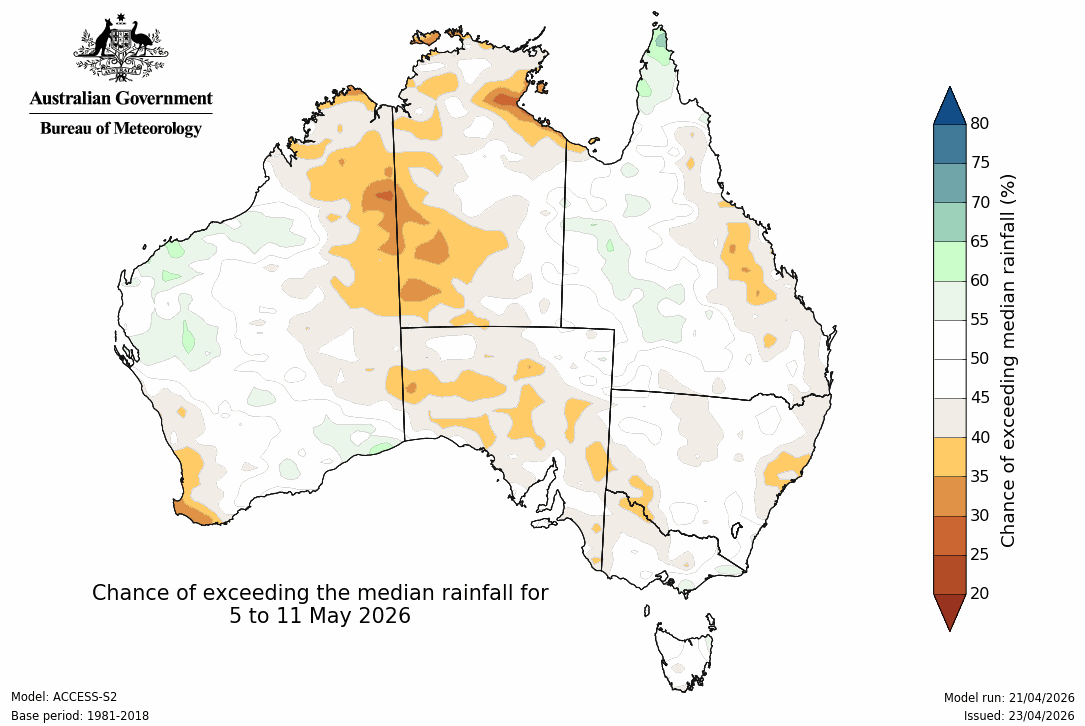 BoM Potential rain from 05 to 11 May