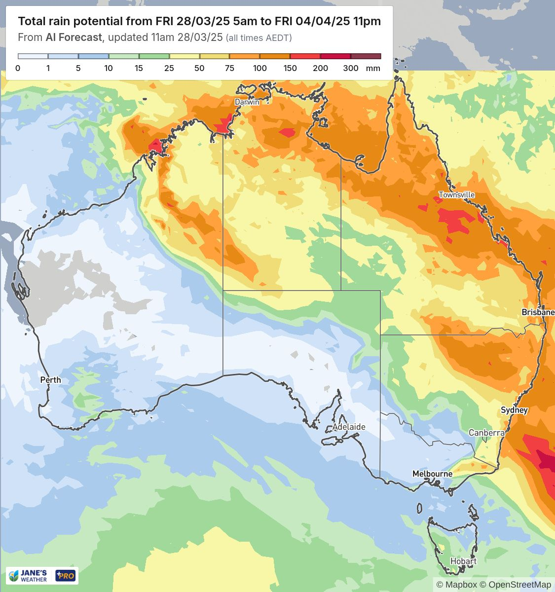 Potential rainfall over the next week