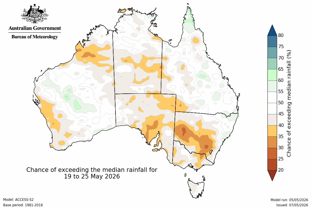 BoM Potential rain from 19 to 25 May