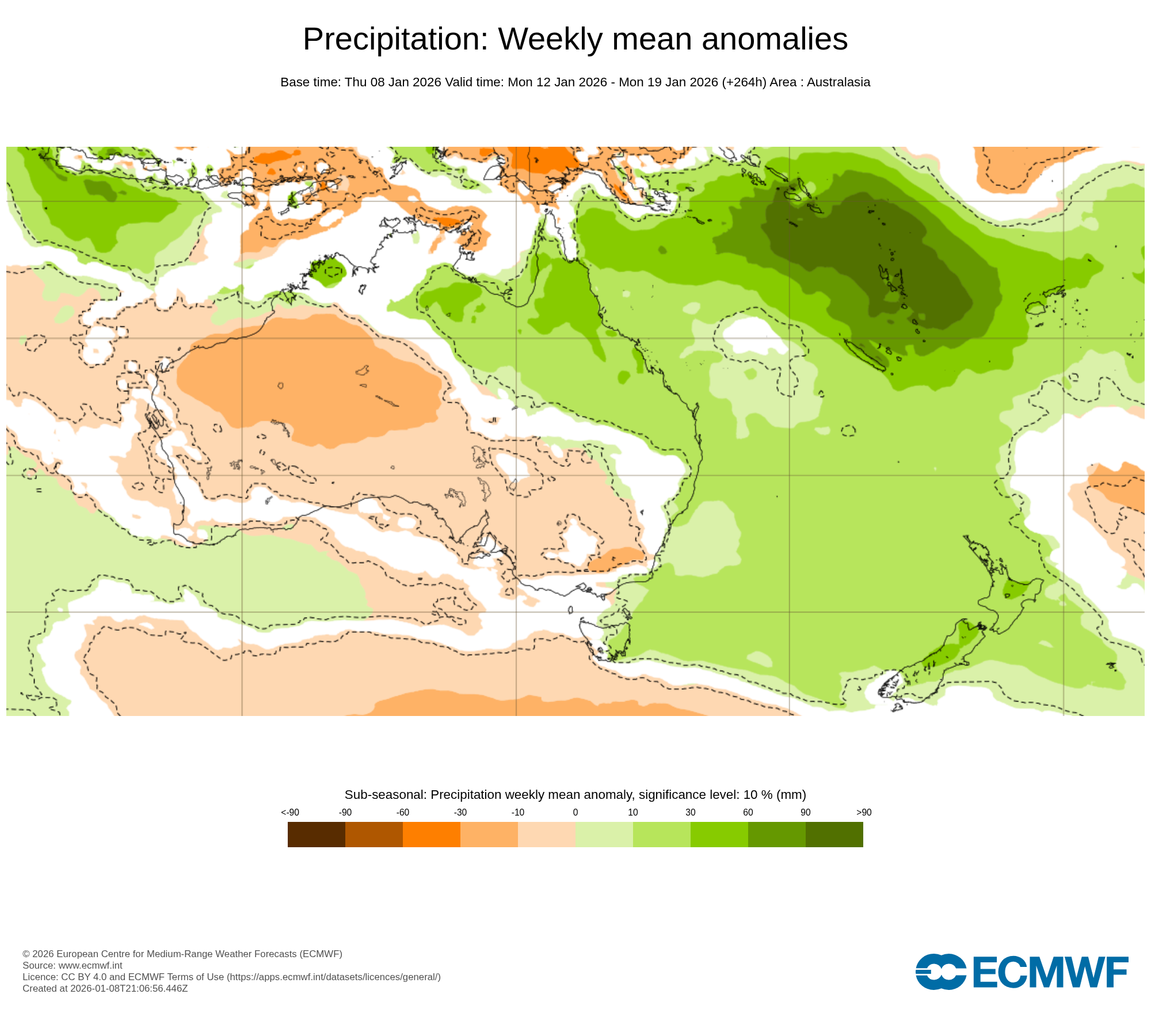 ECMWF Potential rain from 12 to 19 January