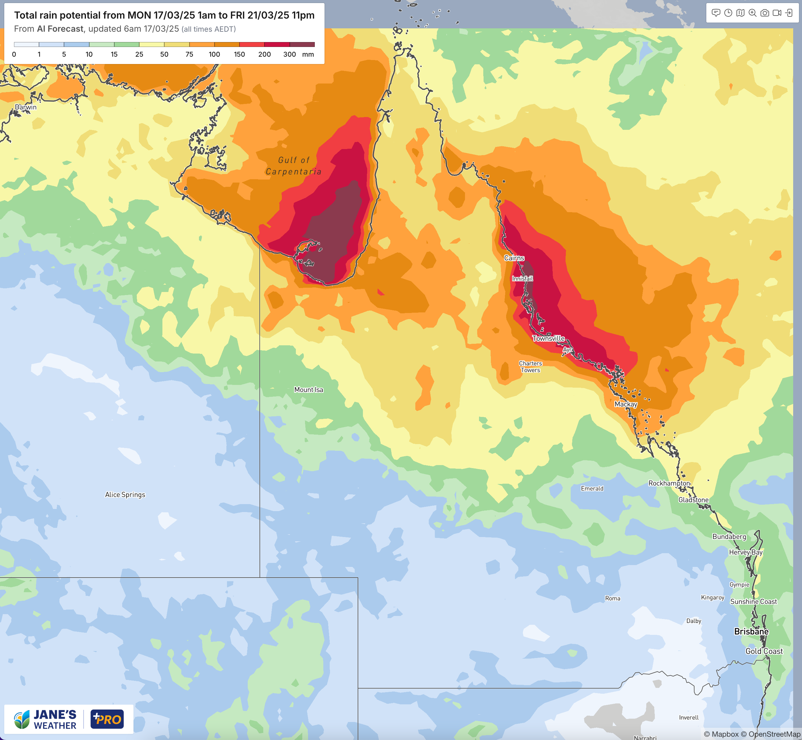 Projected rainfall for northern Queensland this week
