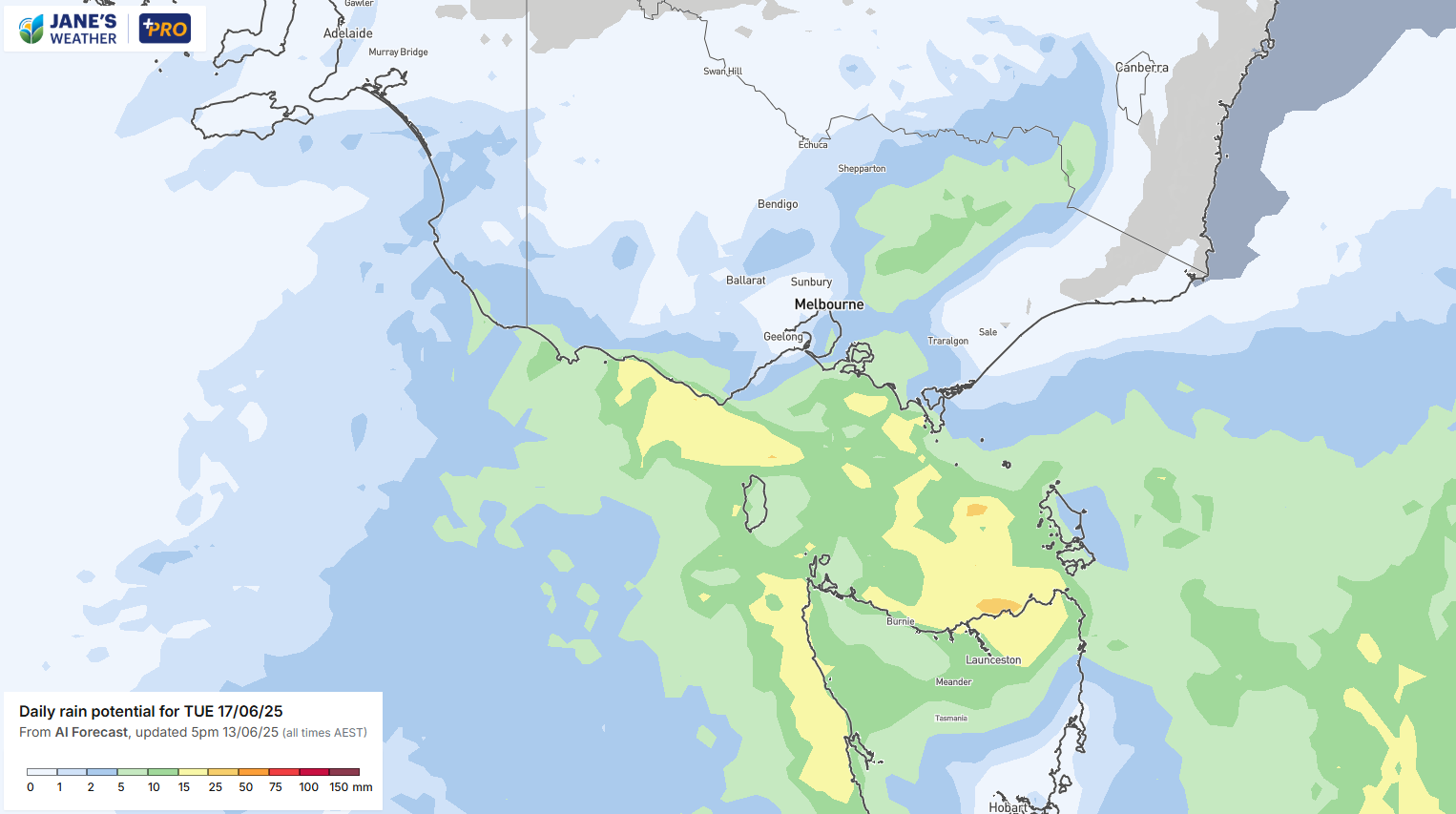 Early next week brings higher totals, possibly up to 20cm