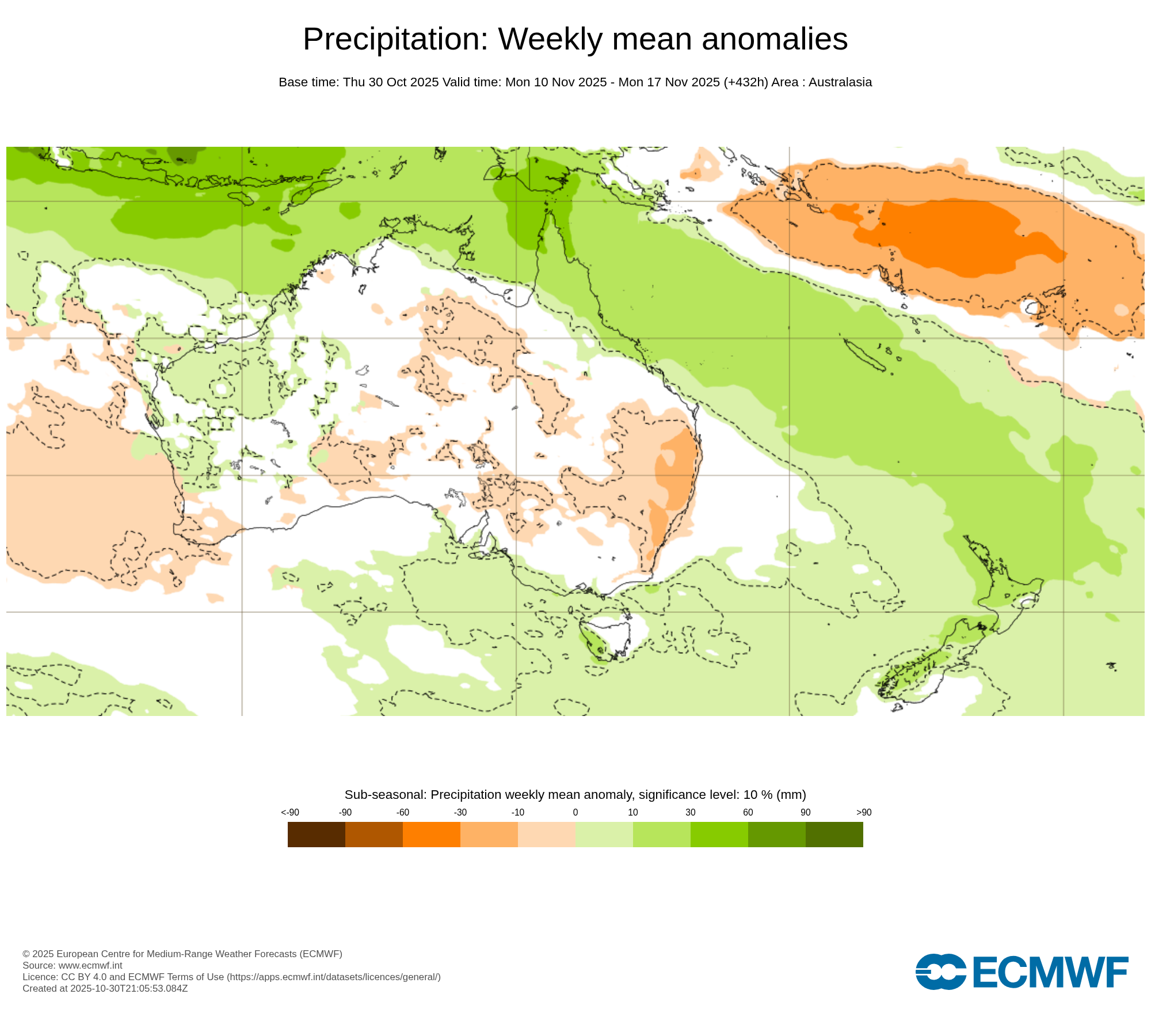 Potential for above or below average rain in the week beginning Monday 10th November - from ECMWF model
