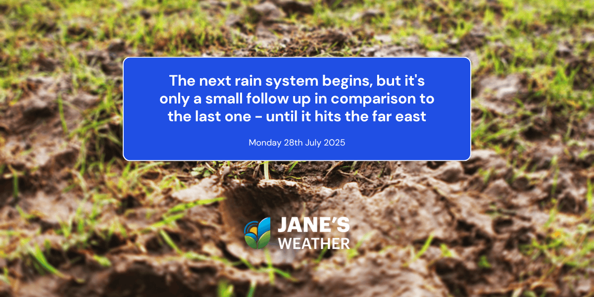 The next rain system begins, but it's only a small follow up in comparison to the last one - until it hits the far east