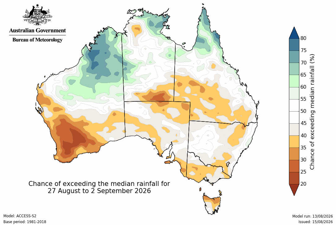 BoM Potential rain from 27 Aug to 2 Sep