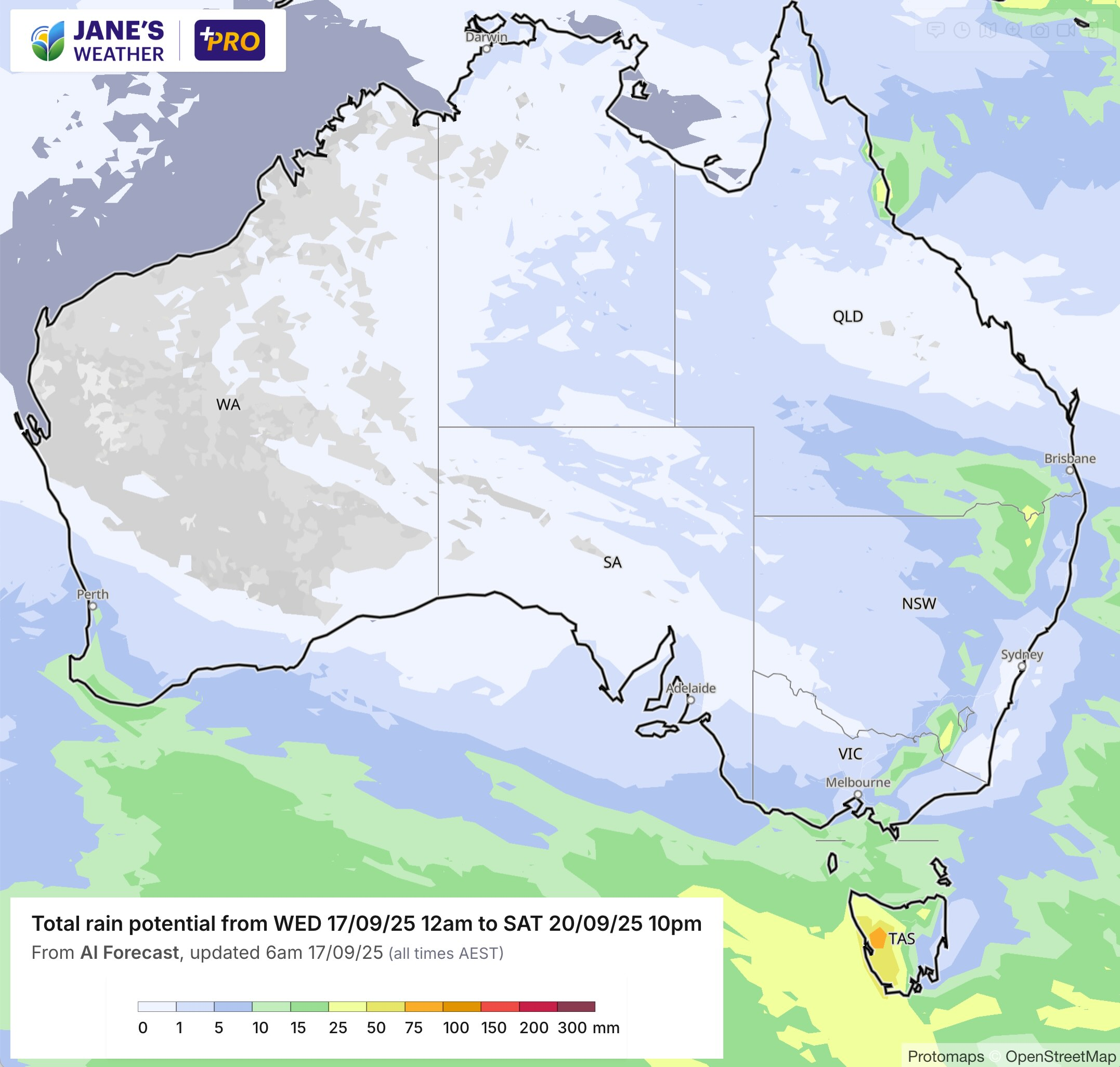 Potential rainfall from Wednesday to Saturday