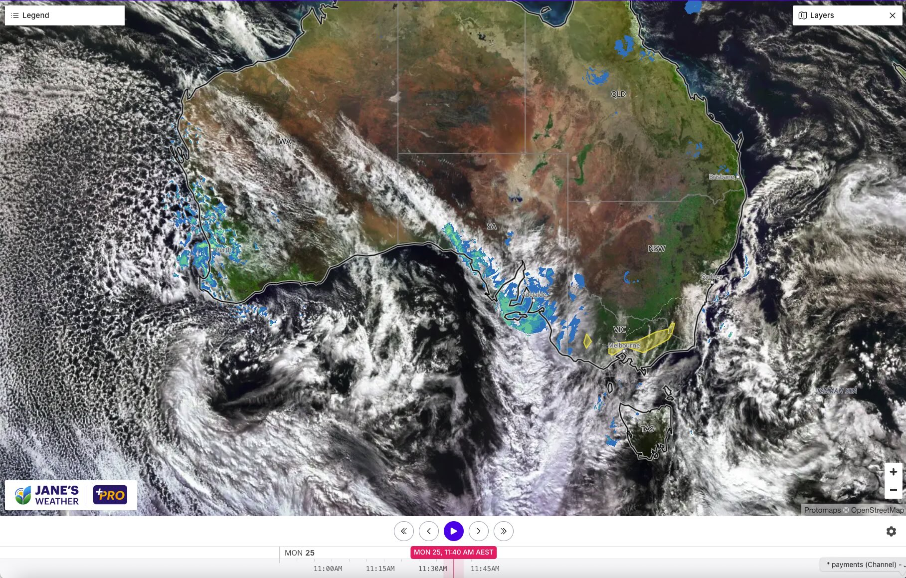 Satellite and radar late Monday morning