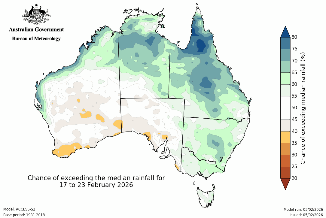 BoM Potential rain from 17 to 23 Feb