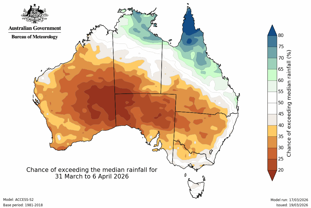 BoM Potential rain from 31 Mar to 06 Apr
