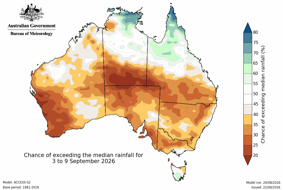 BoM Potential rain from 03 to 09 Sep