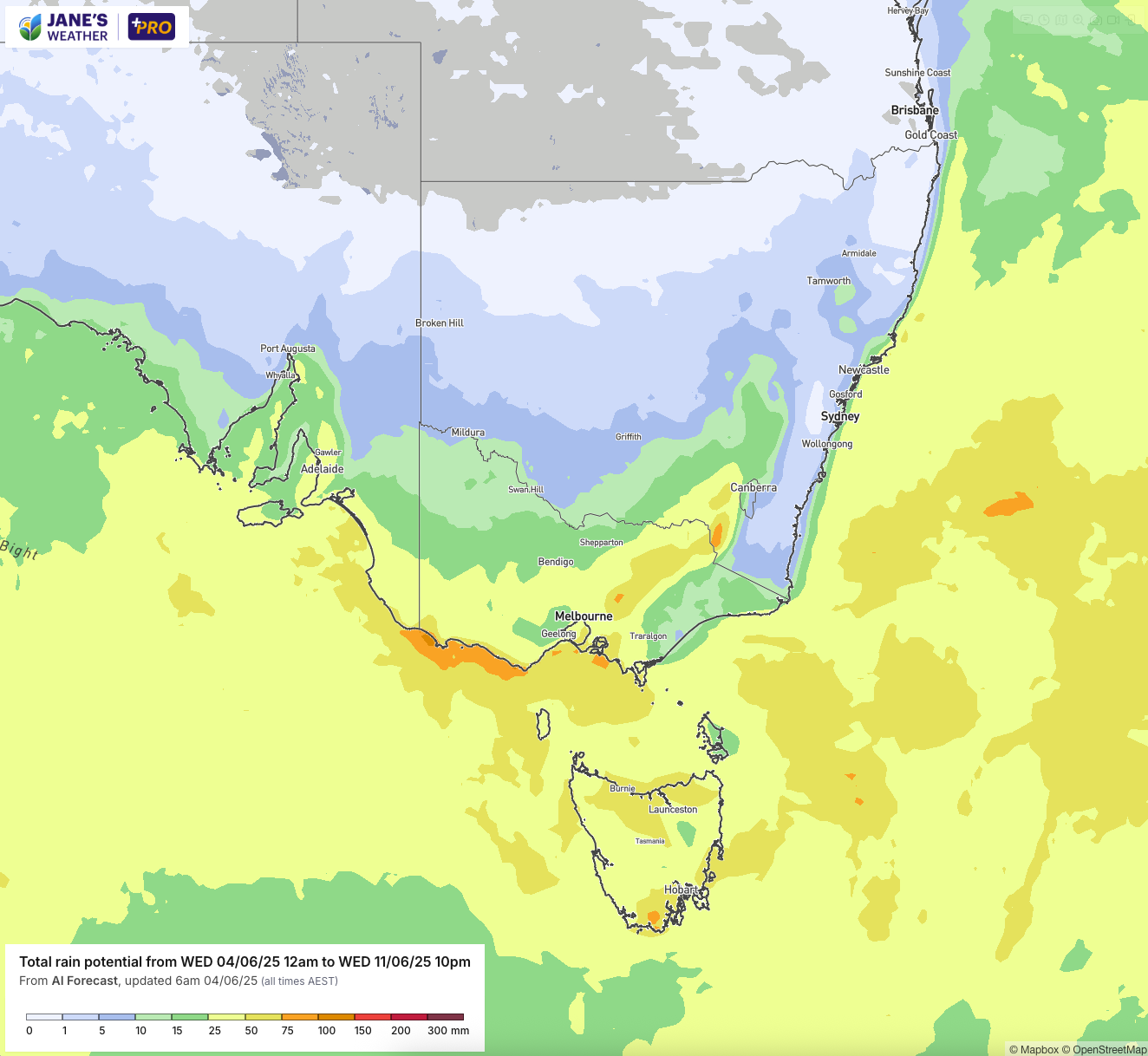 Potential rainfall over the next week