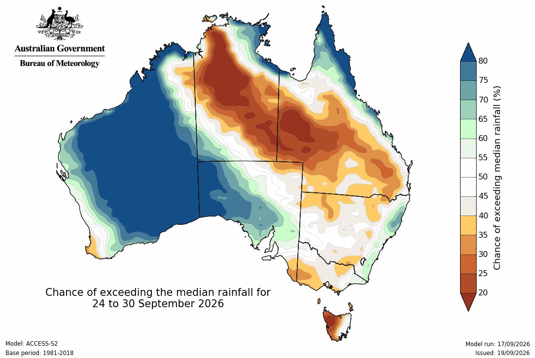 BoM Potential rain from 24 to 30 Sep