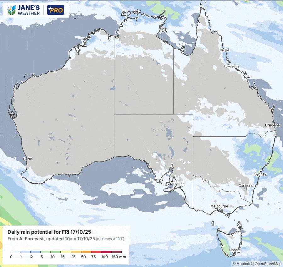 Day by day rainfall potential as per the modelling on Friday morning