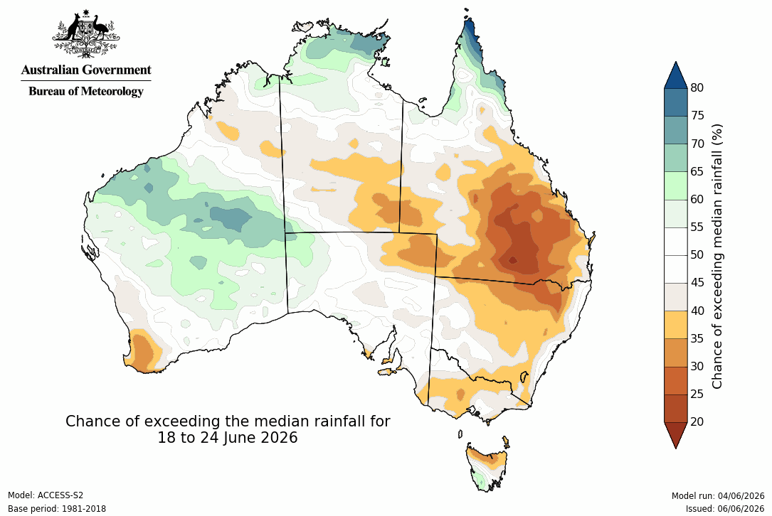 BoM Potential rain from 18 to 24 Jun