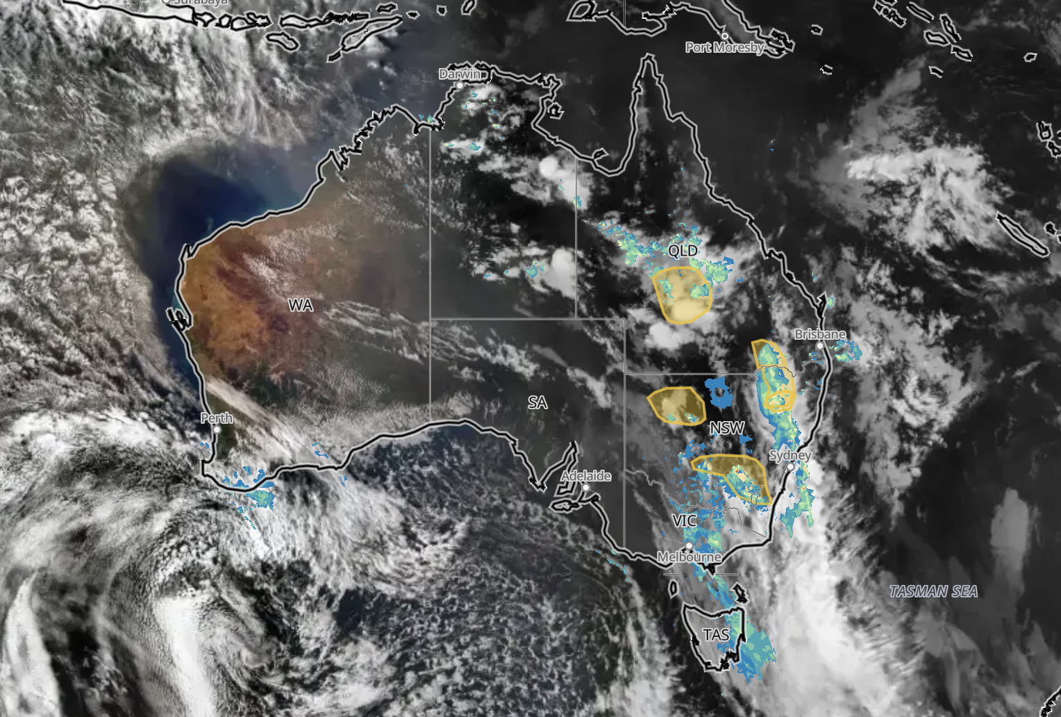 Satellite and radar on Sunday evening
