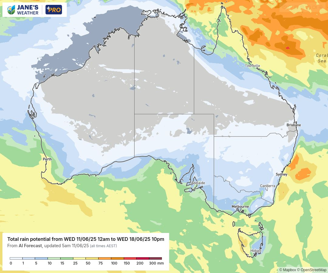 Potential rainfall over the next week