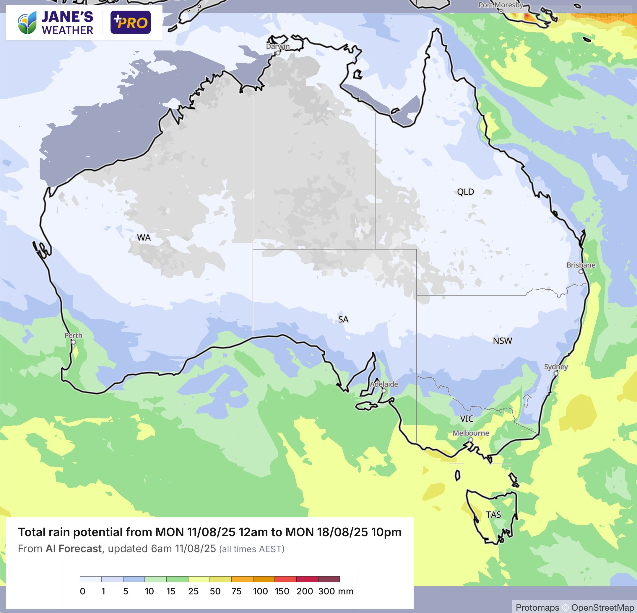 Potential rainfall across the next week