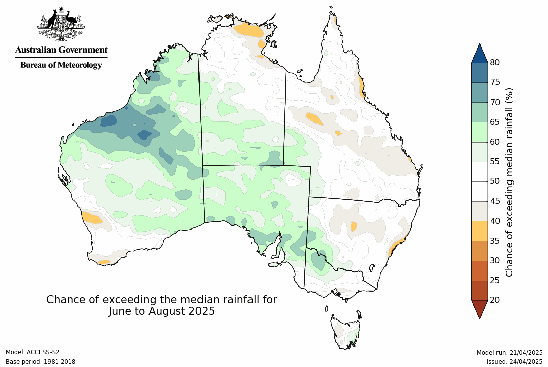 Potential rainfall from June to August 2025