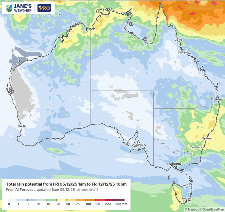 Potential rainfall over the next week