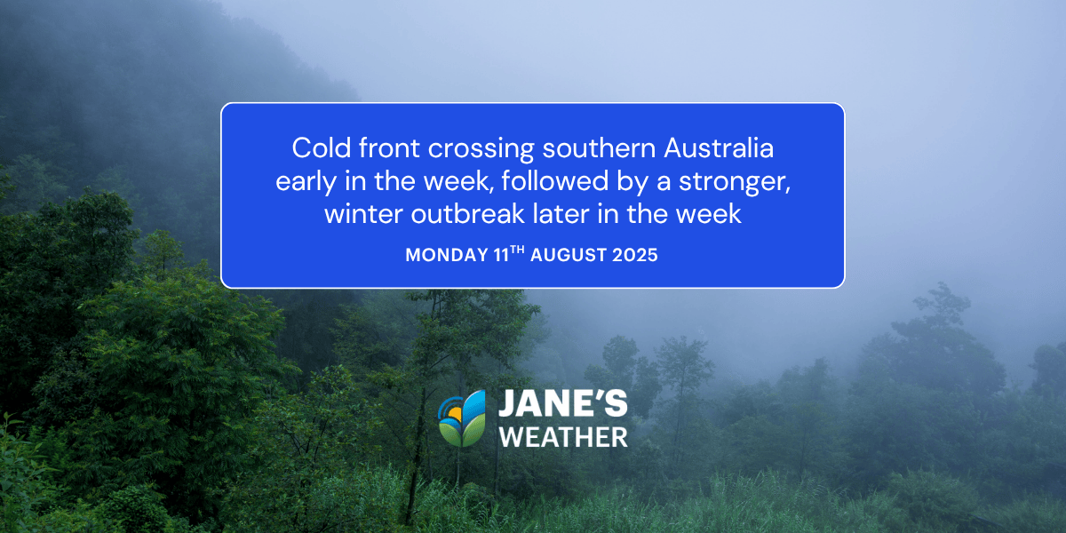 Cold front crossing southern Australia early in the week, followed by a stronger, winter outbreak later in the week