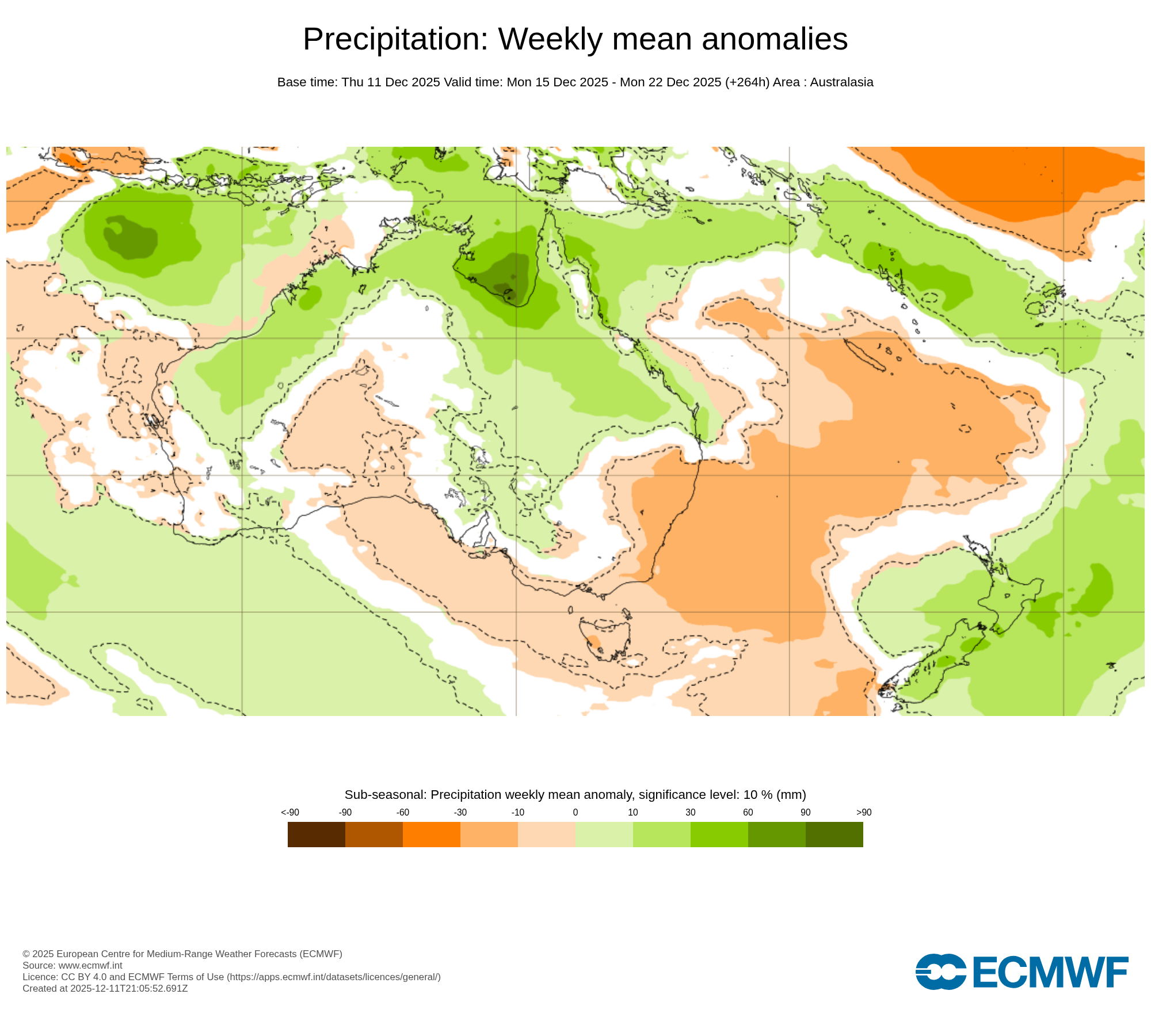 ECMWF potential rain from 15 to 22 December
