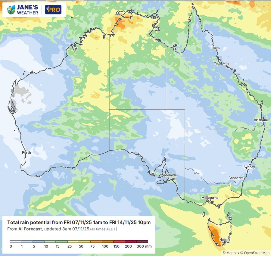 Potential rainfall over the next week