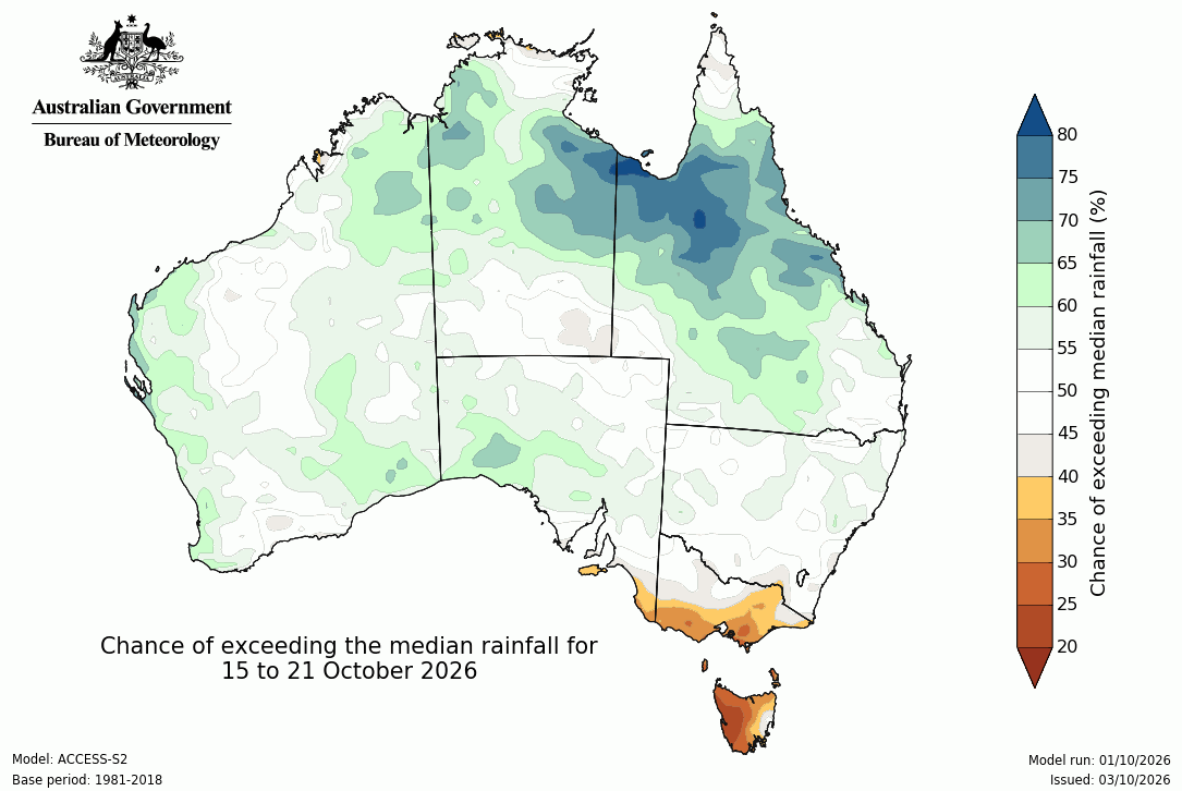 BoM Potential rain from 15 to 21 Oct