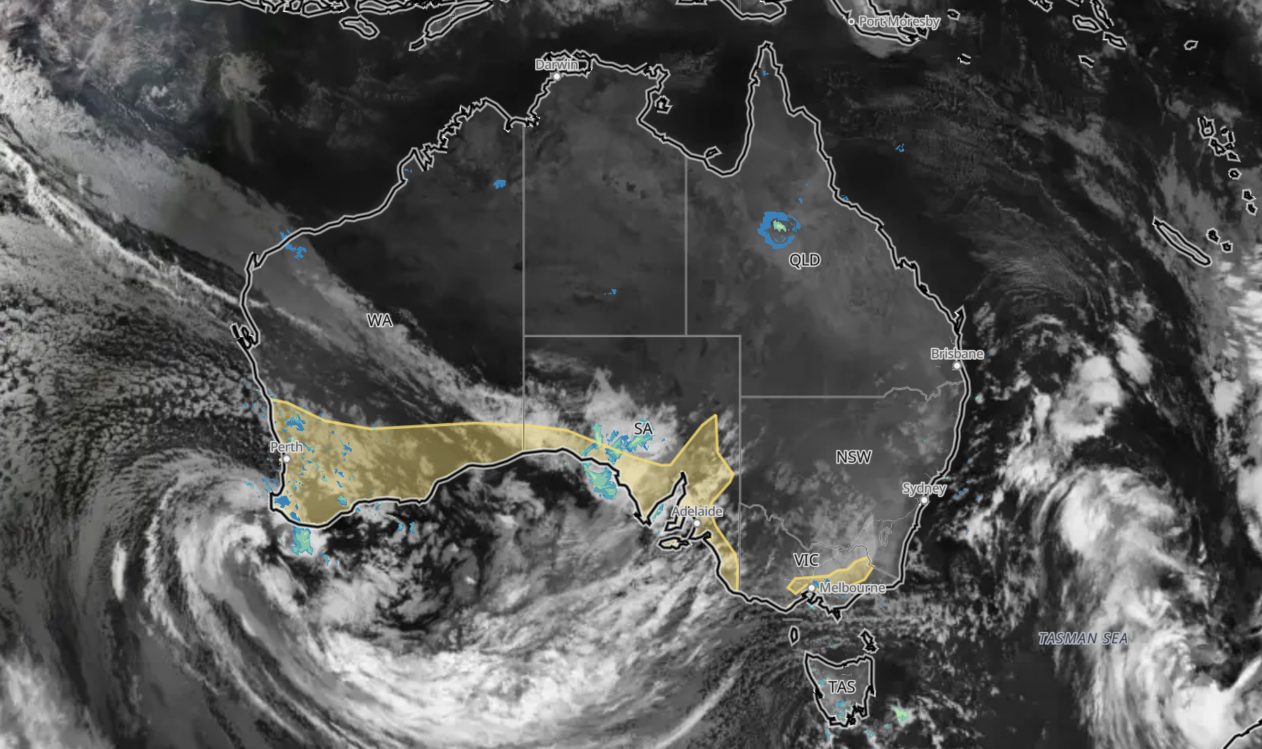 Satellite and radar on Sunday evening