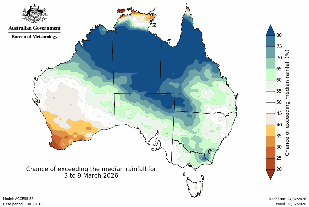 BoM Potential rain from 03 to 09 Mar