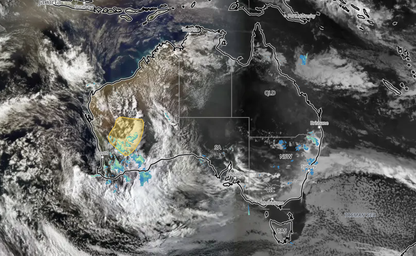 Satellite and radar on Sunday evening