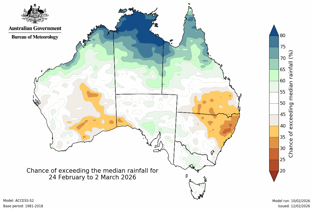 BoM Potential rain from 24 Feb to 2 Mar