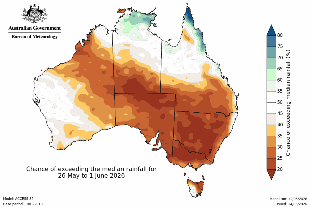 BoM Potential rain from 26 May to 01 Jun