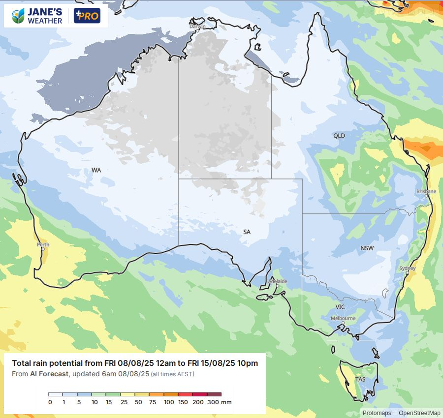 Potential rainfall over the next week