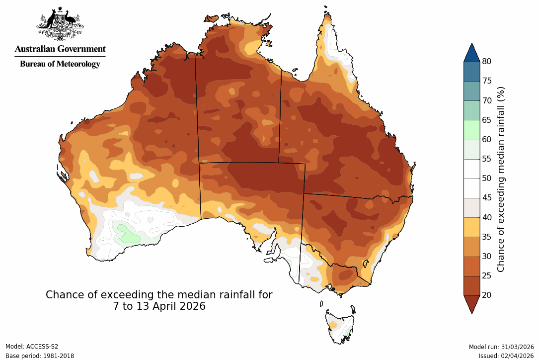 BoM Potential rain from 7 to 13 Apr