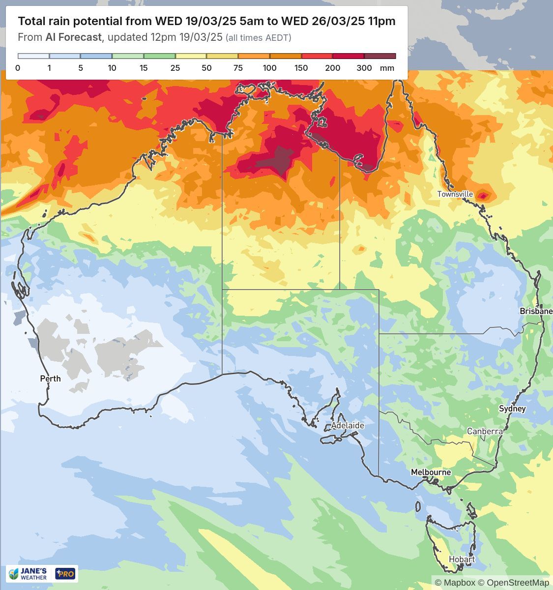 Potential rainfall over the next week