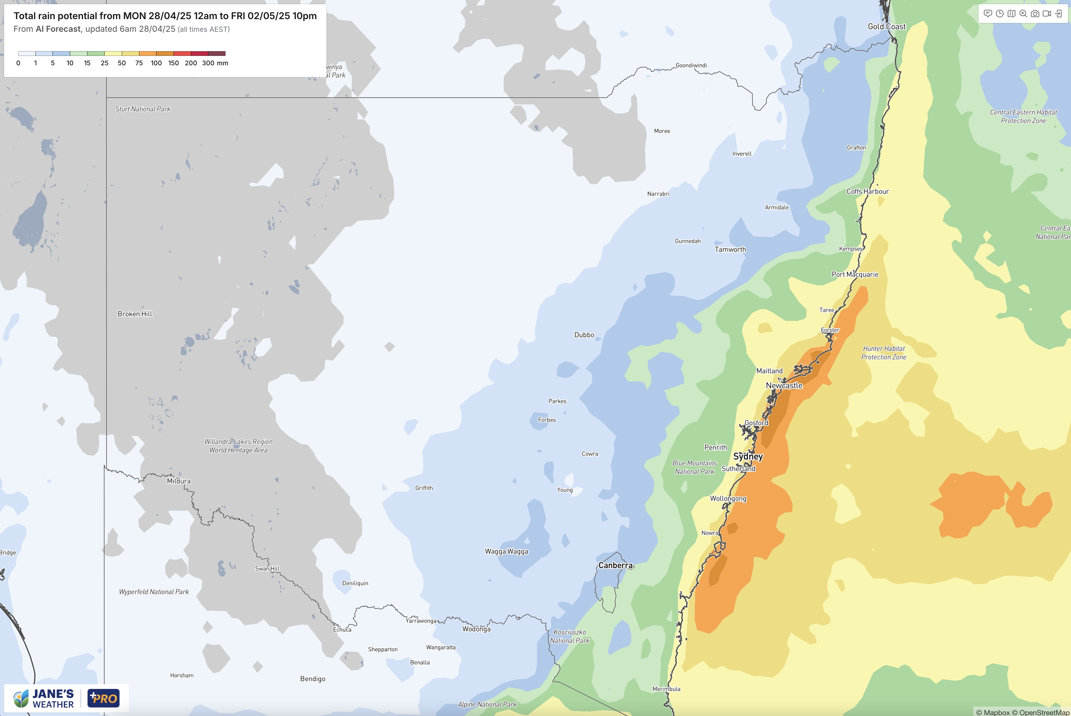 Impressive rain falls over NSW, with more to come for the east