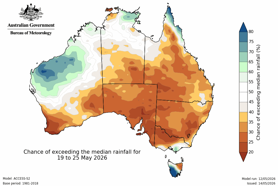 BoM Potential rain from 19 to 25 May