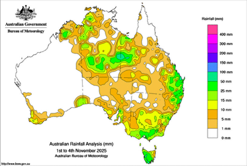Rain totals so far this November (to 9am on Tuesday 4th)