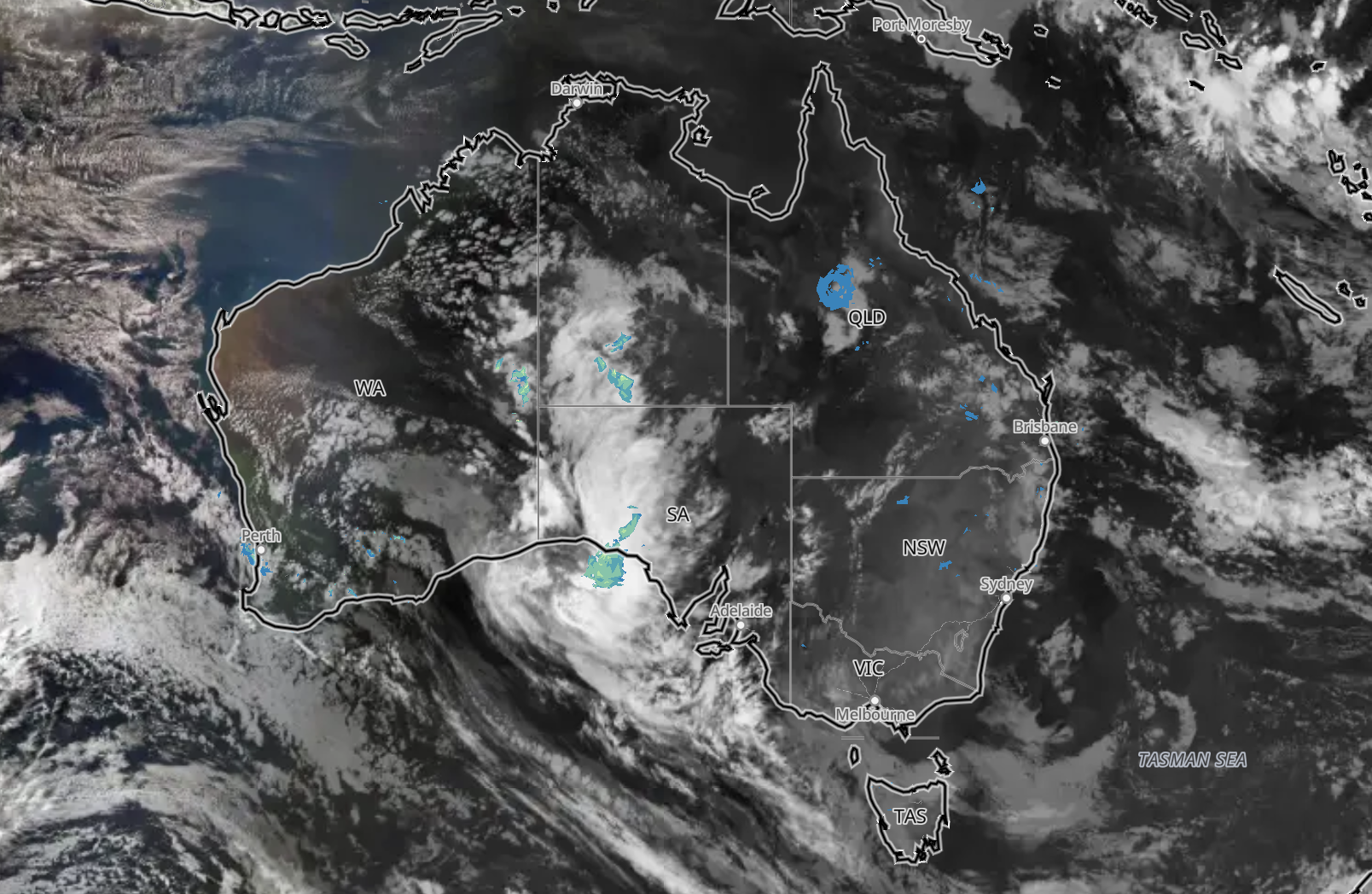 Satellite and radar on Sunday evening